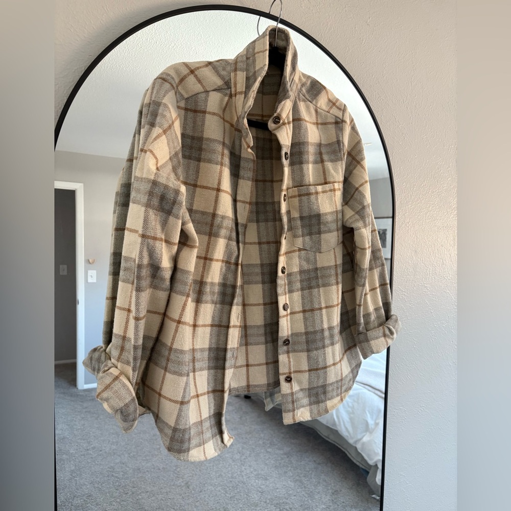 BKE Cream and Brown Plaid Shirt